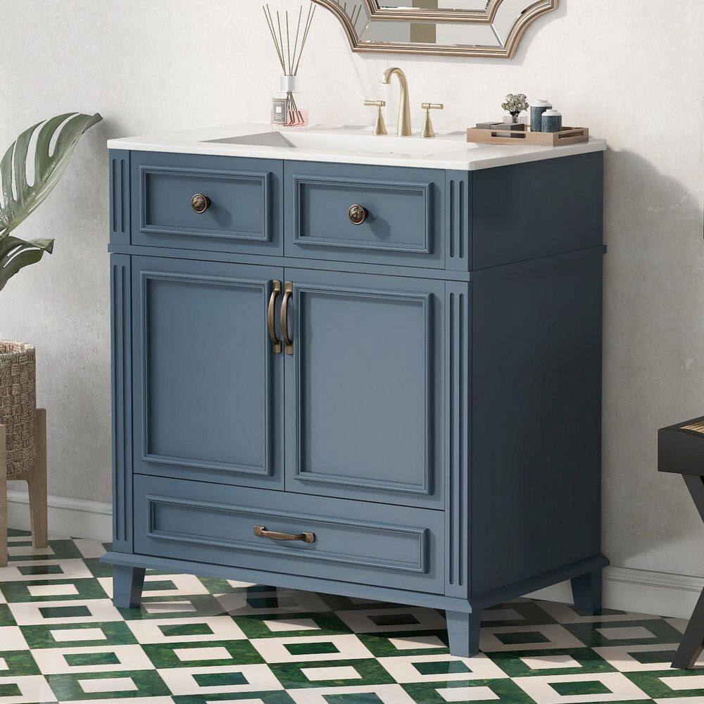 30 in. W x 18 in. D x 34 in. H Single Sink Freestanding Bath Vanity in Blue with White Ceramic Top price history on PriceWatchPro