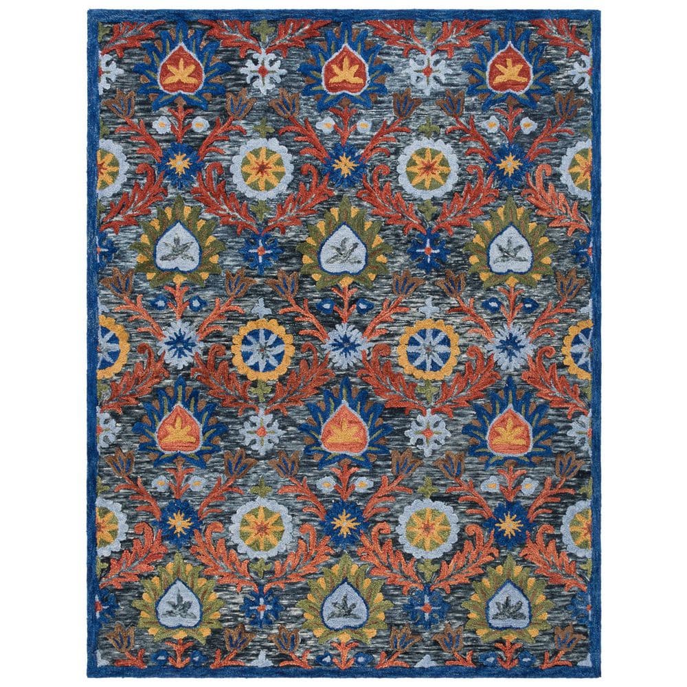 SAFAVIEH Blossom 8 ft. x 10 ft. Charcoal/Orange Diamond Ornate Floral ...