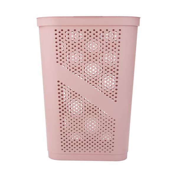 Mind Reader Pink 23.5 in. H x 13.75 in. W x 17.25 in. L Plastic 60L Modern Rectangle Laundry Room Hamper with Lid (Set of 2)