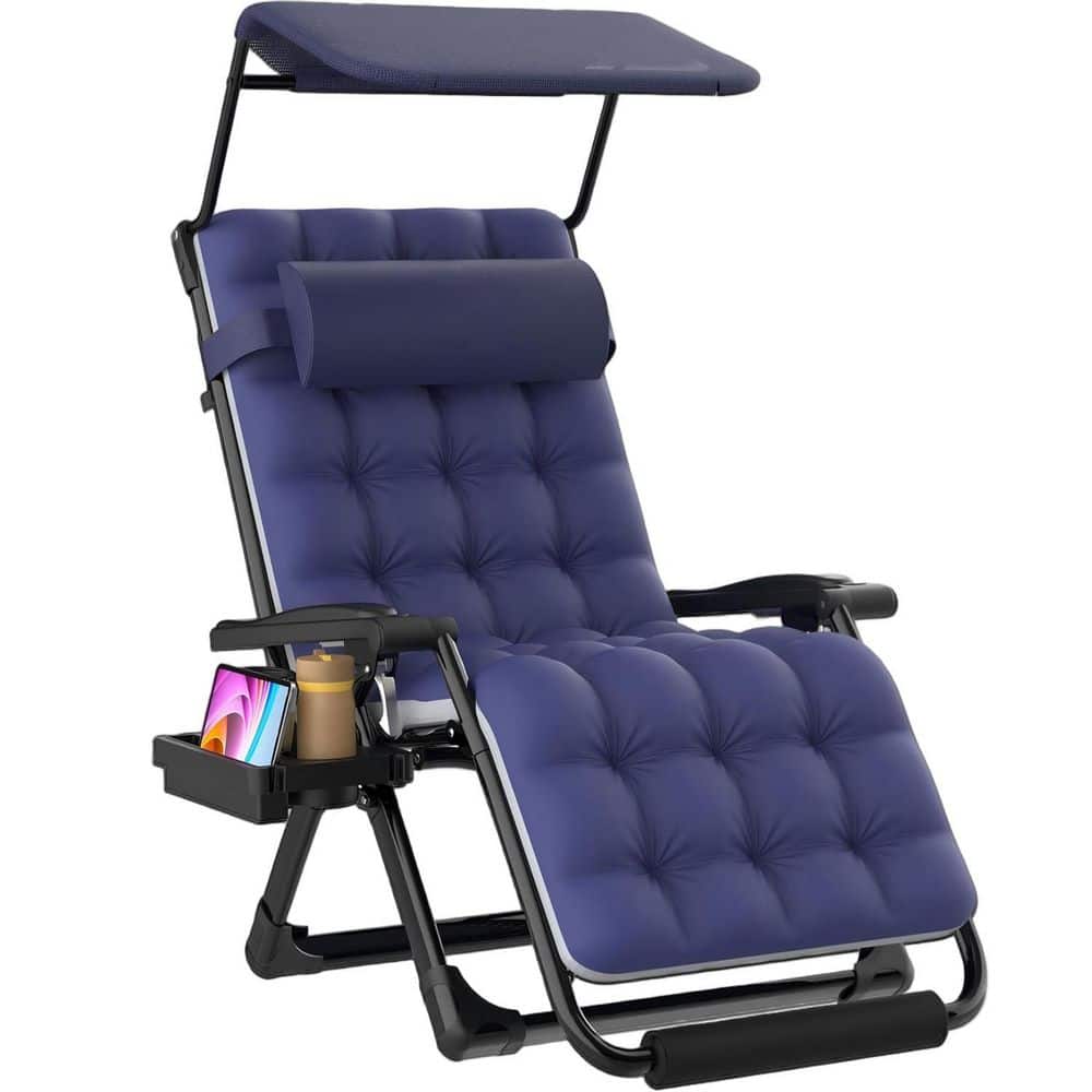Zero Gravity Chair with Canopy,Heavy Duty Metal Reclining Outdoor Chaise Lounge Chair with Blue Cushion,Cup Holder price history on PriceWatchPro
