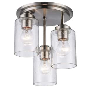 Simi 11 in. 3-Light Brushed Nickel Semi-Flush Mount Ceiling Light with Clear Seeded Glass Shades