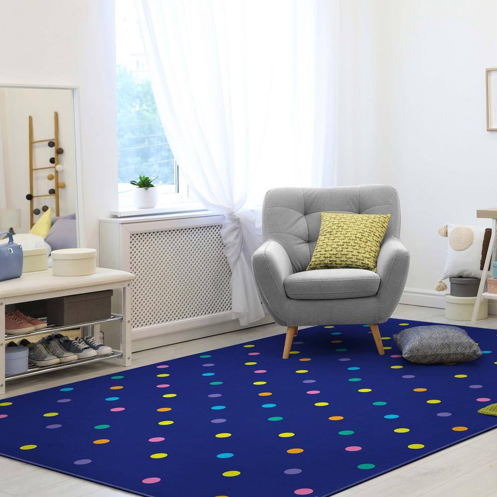 Crayola Polka Dot Blue Synthetic 5' x 7' Area Rug