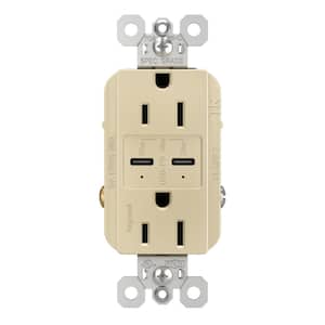 radiant 15 Amp 125-Volt Tamper-Resistant Duplex Outlet with Ultra-Fast 6A PLUS 30W Power Delivery USB C/C, Ivory