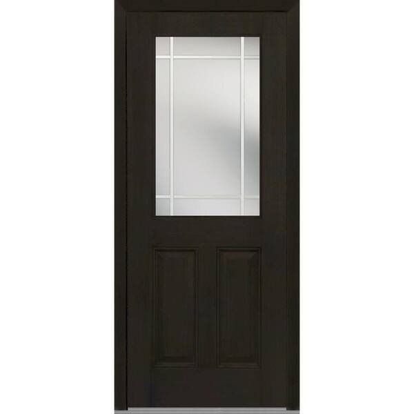 MMI Door 36 in. x 80 in. Internal Grilles Right-Hand Inswing 1/2-Lite Clear Stained Fiberglass Mahogany Prehung Front Door