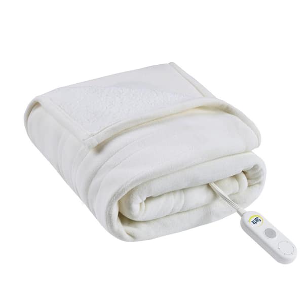Fleece to Sherpa Ivory Fleece Electric Throw Blanket