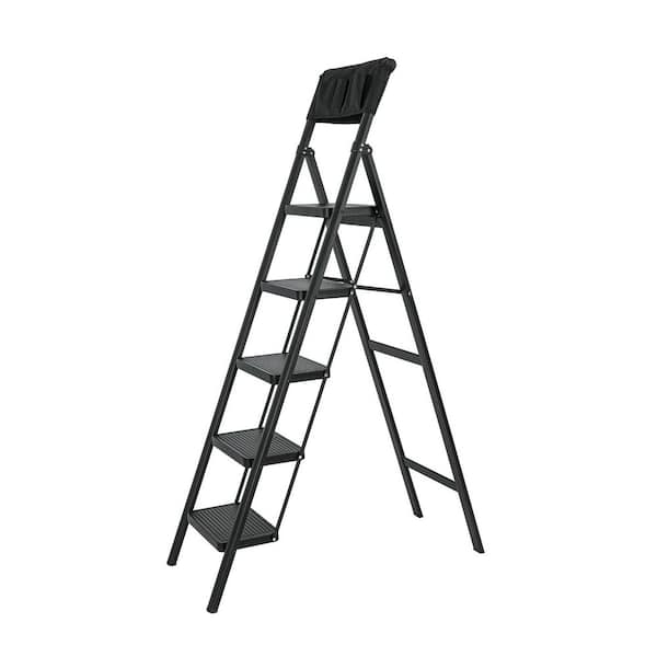 5 Step Ladder Steel Folding Step Stool Ladder with Tool Bag,330 lbs. Load Capacity (6.72 ft. Reach Height)