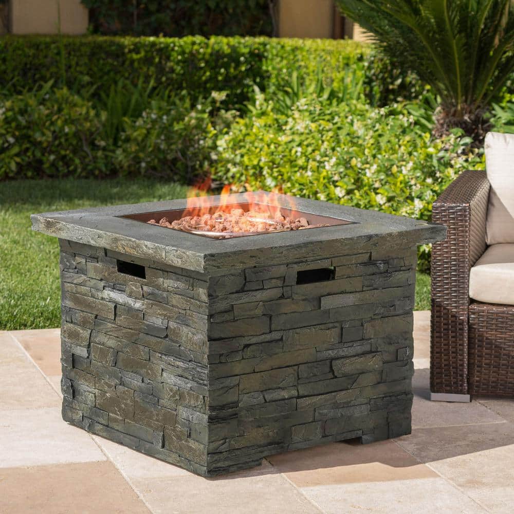 35 in. Square Lightweight Concrete Propane MGO Fire Pit with Built-in Space