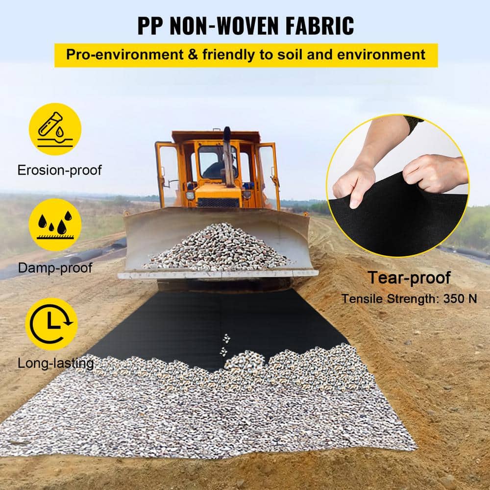 Heavy-Duty Black Non-Woven Geotextile Landscape Fabric, 6 ft x 100 ft