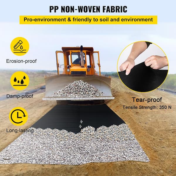 VEVOR 6 ft. x 100 ft. Geotextile Landscape Fabric 8 oz. Heavy-Duty  Non-Woven Weed Block Gardening Mat for Underlayment, Black  TGBYCYCW610088RL1V0 - The Home Depot