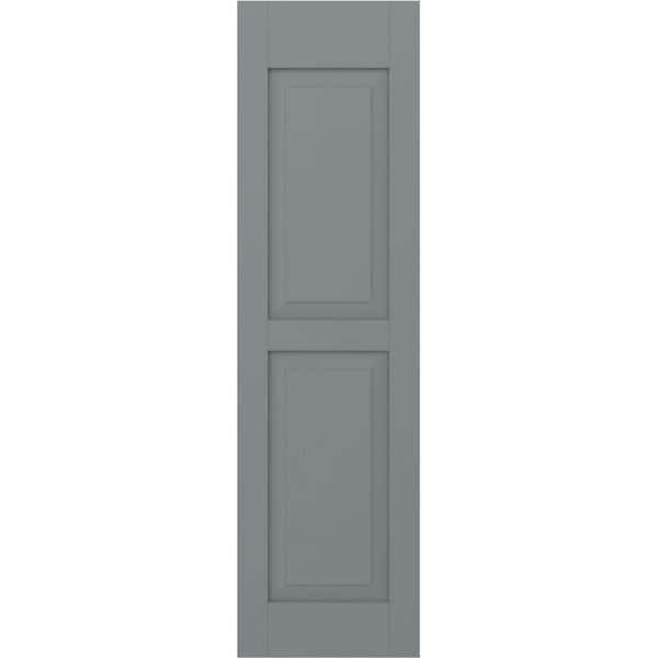Ekena Millwork 12 in. W x 75 in. H Americraft 2-Equal Raised Panel Exterior Real Wood Shutters Pair in Ocean Swell