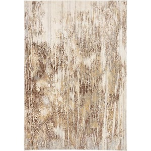 10 X 14 Tan and Ivory Abstract Area Rug