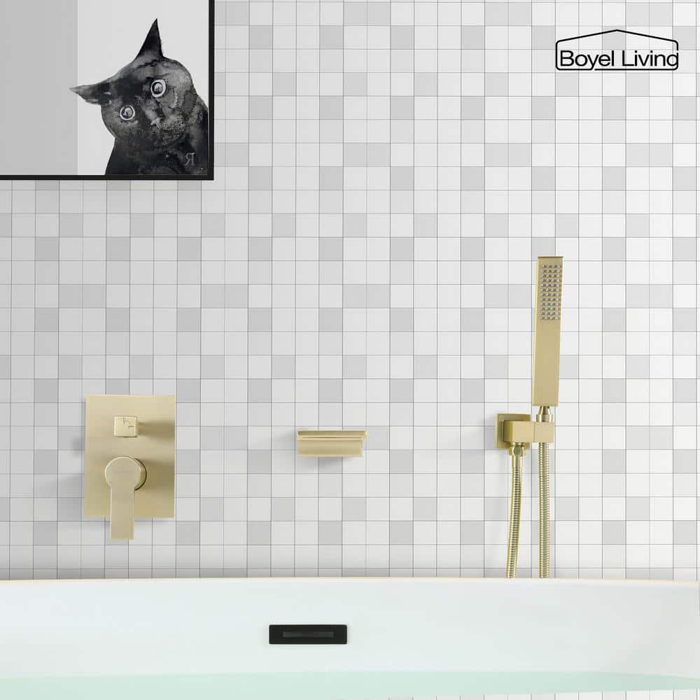 Brushed Gold Wall Mount Roman Tub Faucet with Hand Shower