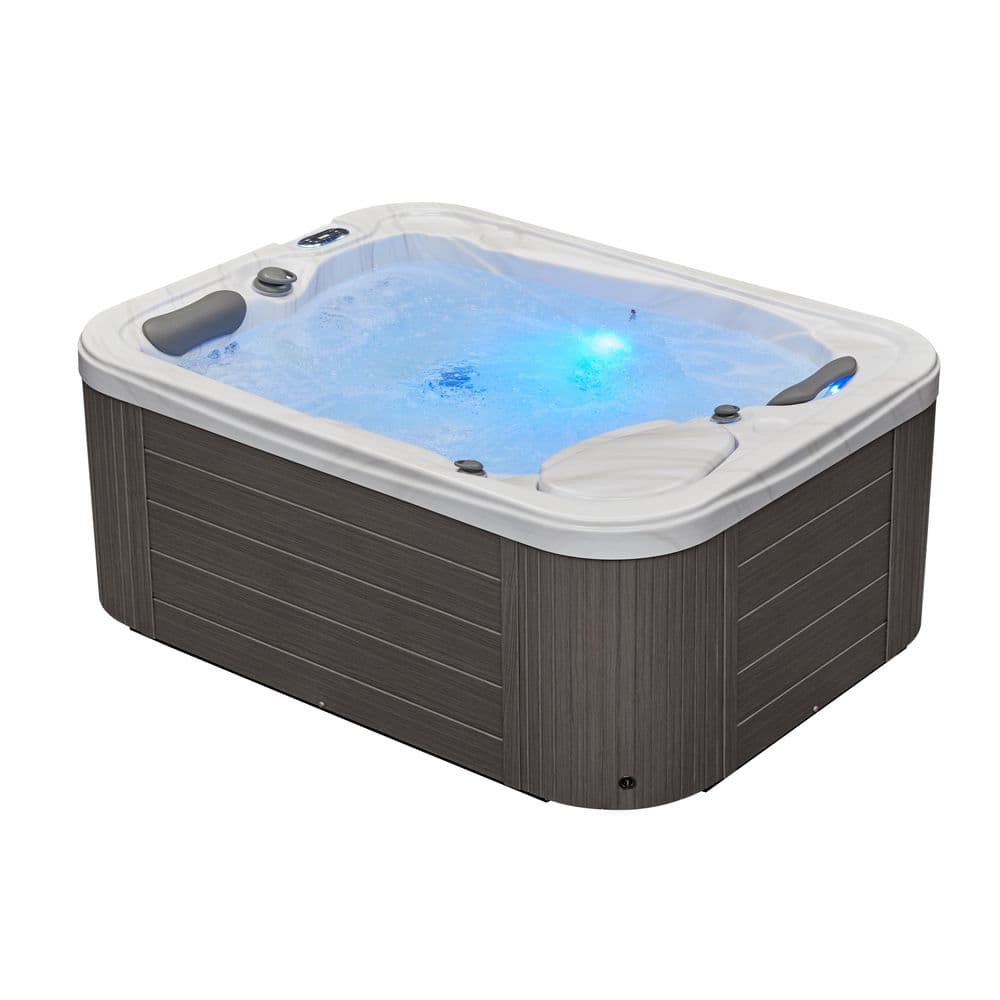 Gray Acrylic 3-Person Rectangular Hot Tub with LED Lighting