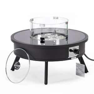 Walbrooke Modern Black Patio Round Fire Pit Table with Aluminum Frame