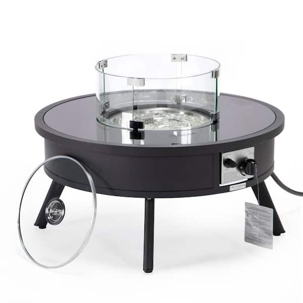 Leisuremod Walbrooke Modern Black Patio Round Fire Pit Table With ...