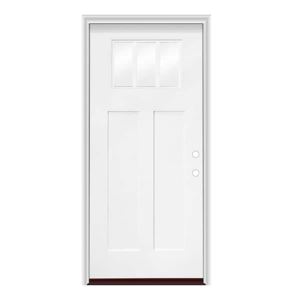 GENESIS ENTRIES 36 in. x 80 in. Left-Hand/Inswing Craftsman 3 Lite 1/4 Toplite Clear Glass Smooth Fiberglass Prehung Door w/PVC Frame