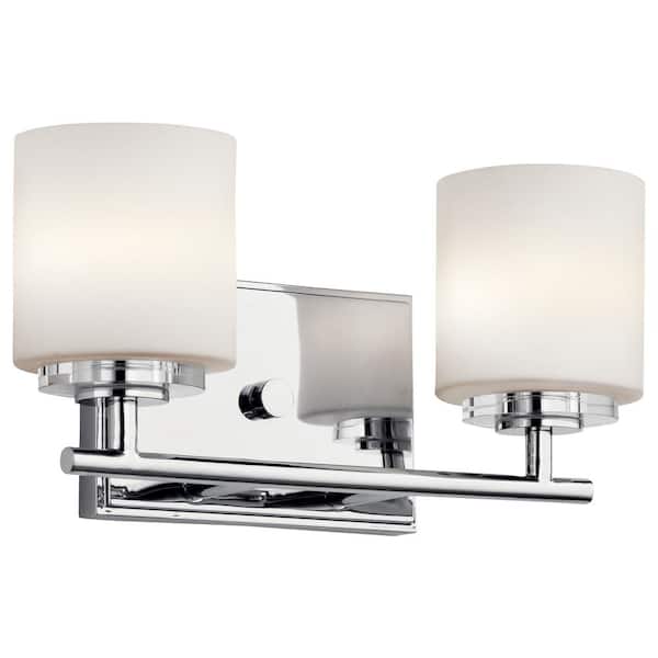 KICHLER Ohara 13 in. 2-Light Chrome Halogen Transitional Bathroom Vanity Light with Etched Glass Shade