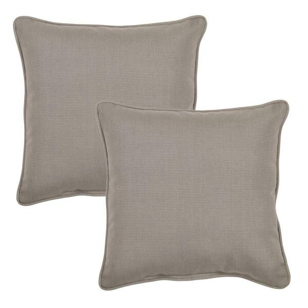 Hampton Bay 15 in. x 15 in. Gray Outdoor Throw Pillow (2-Pack)