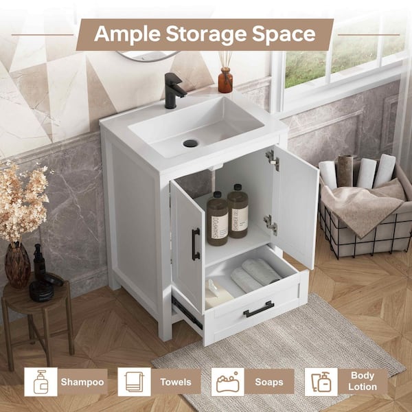 DELUXE DL LIVING Vivi 25 in.W Single Sink White Freestanding Bath