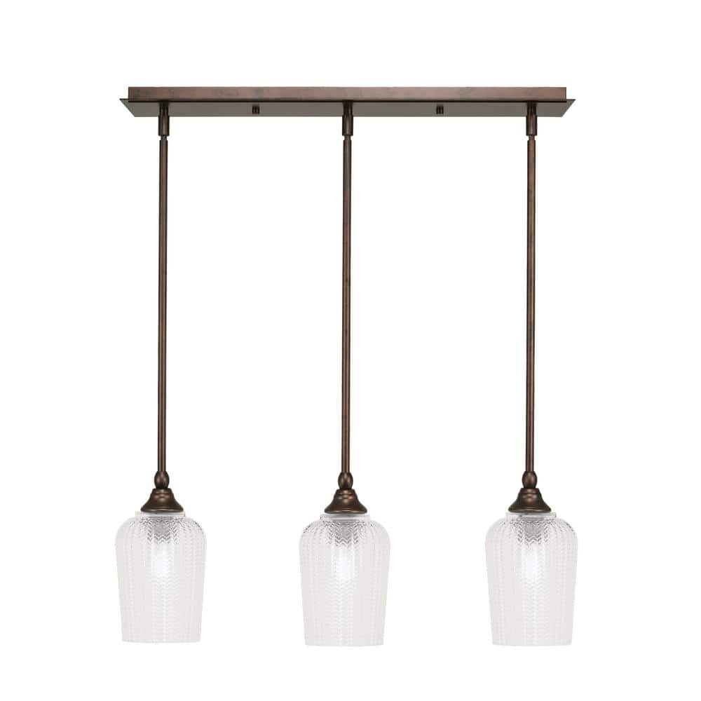 Livingston 100-Watt 3-Light Bronze Shaded Pendant Light with 5 in. Clear Gl