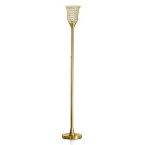 Orchid 72 in. Antique Brass Finish Torchiere Floor Lamp with Crystal Shade and A LED Bulb Included