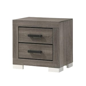 SignatureHome Grey Oak 2 Drawers 15 in. W Wooden Nightstand for Bed. Dimension: (22Lx15Wx21H)