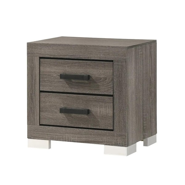 Signature Home SignatureHome Grey Oak 2 Drawers 15 in. W Wooden Nightstand for Bed. Dimension: (22Lx15Wx21H)