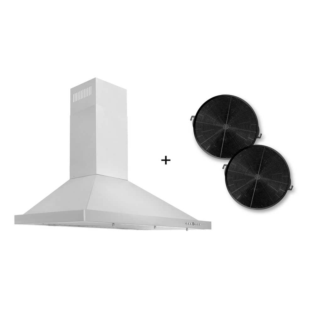 ZLINE Kitchen and Bath 30 in. 400 CFM Convertible Vent Wall Mount Range Hood in Stainless Steel with 2 Charcoal Filters, Brushed 430 Stainless Steel
