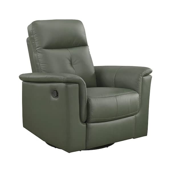 Ouray Green Leather Upholstery Manual Swivel Glider Recliner