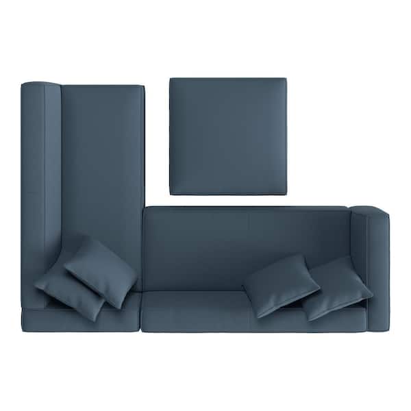 L-Shaped Sectional Living Right-Facing PHX-SEC-CNF55 Blue Ottoman Caribbean - Sofa Polyester 3-Piece Handy 4-Seater Depot with The Home Phoenix