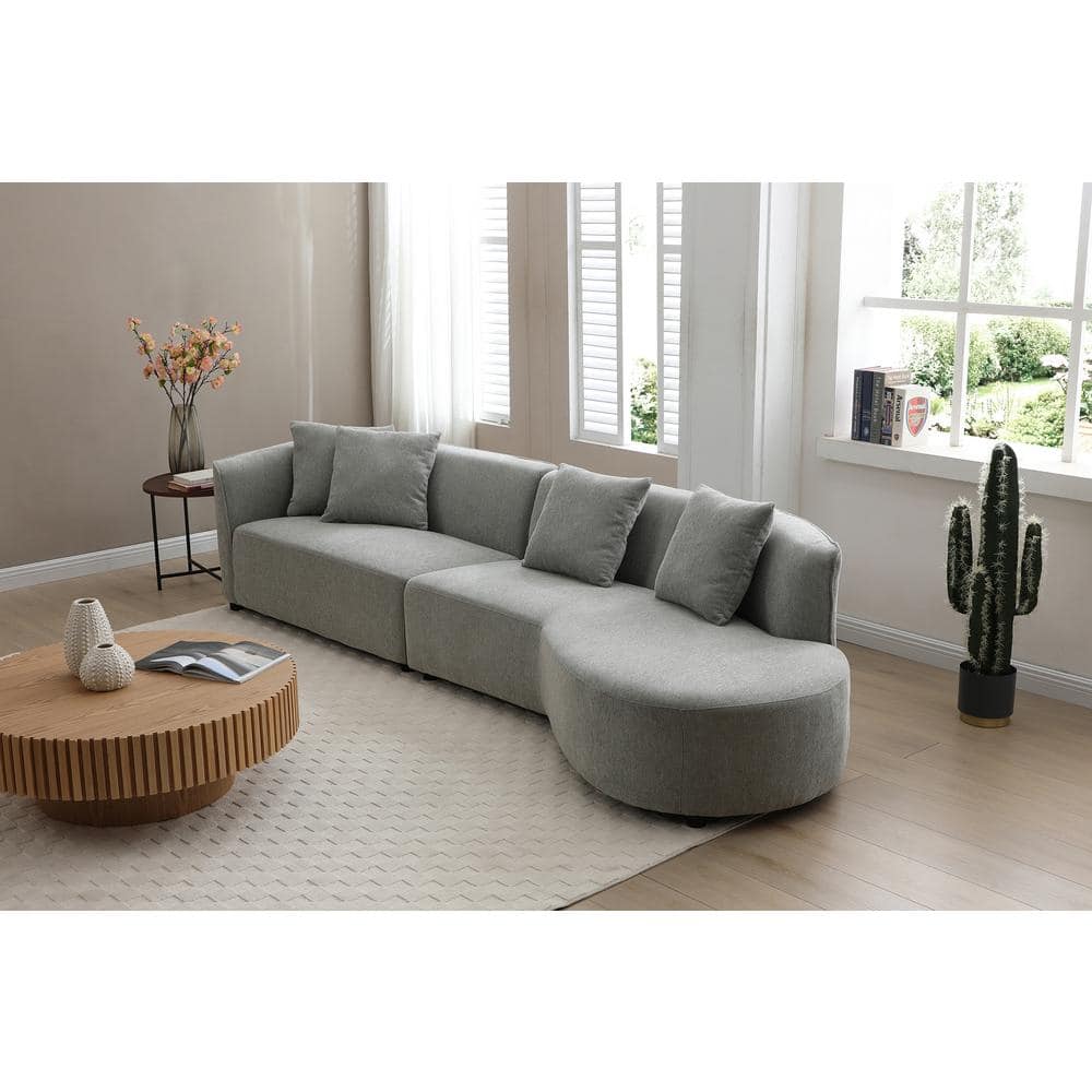 Albany 122 in. 2-piece Chenille Curved Sectional Sofa in Chic Gray