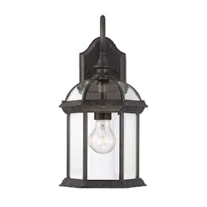 Kensington 8.25 in. W x 15.75 in. H 1-Light Rustic Bronze Hardwired Outdoor Wall Lantern Sconce with Clear Glass Shade