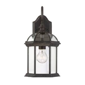 Kensington 8.25 in. W x 15.75 in. H 1-Light Rustic Bronze Hardwired Outdoor Wall Lantern Sconce with Clear Glass Shade