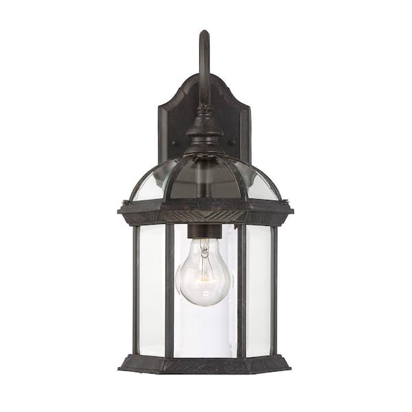Savoy House Kensington 8.25 in. W x 15.75 in. H 1-Light Rustic Bronze Hardwired Outdoor Wall Lantern Sconce with Clear Glass Shade