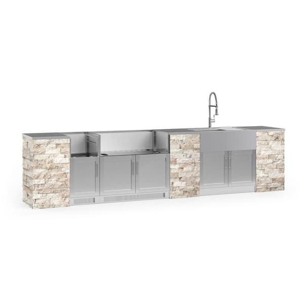 NewAge Products Signature Series 149.16 in. x 25.5 in. x 58.64 in. 11-Piece Outdoor Kitchen Cabinet Set w/DSB and 40 in. Grill Cabinet