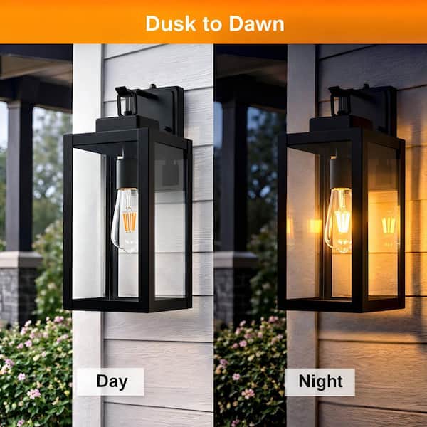 C Cattleya 1-Light Matte Black Dusk to Dawn Hardwired Outdoor Wall