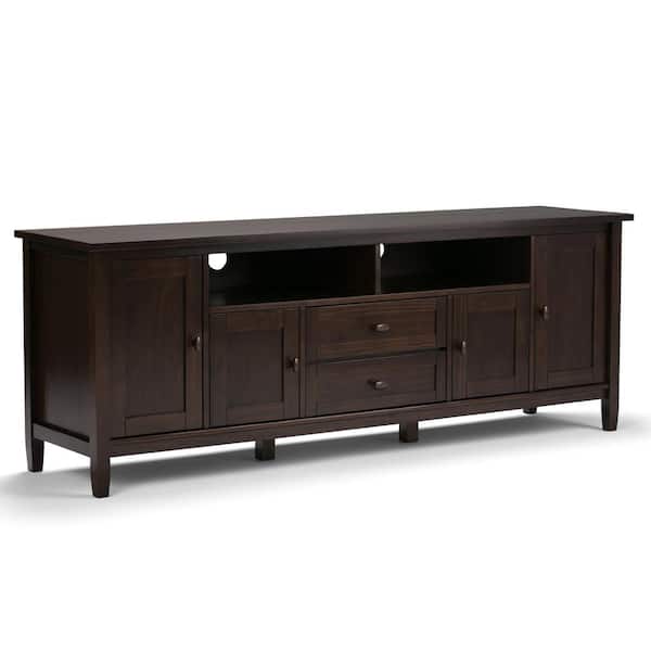 Simpli Home Warm Shaker Solid Wood 72 in. Wide Transitional TV Media Stand in Tobacco Brown for TVs up to 80 in.