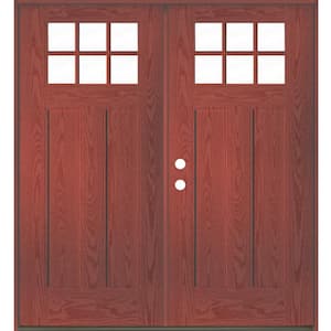 Craftsman 72 in. x 80 in. 6-Lite Right-Active/Inswing Clear Glass Redwood Stain Double Fiberglass Prehung Front Door