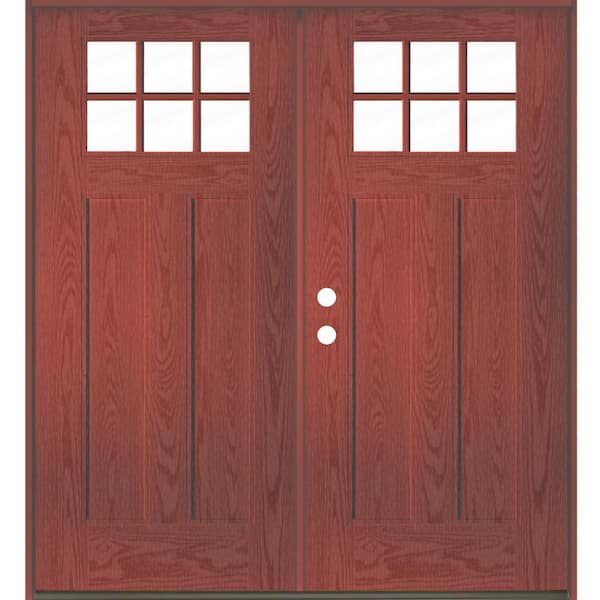 Krosswood Doors Craftsman 72 in. x 80 in. 6-Lite Right-Active/Inswing Clear Glass Redwood Stain Double Fiberglass Prehung Front Door