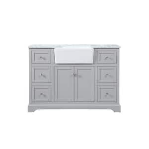 Timeless Home 48 in. W x 22 in. D x 34.75 in. H Single Bathroom Vanity Side Cabinet in Grey with White Marble Top