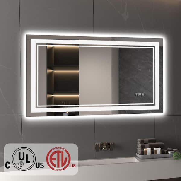 YULIKA 40 in. W x 24 in. H Rectangular LED Mirror Frameless Wall Bathroom Vanity Mirror with 3 Colors Dimmable Memory Anti-Fog