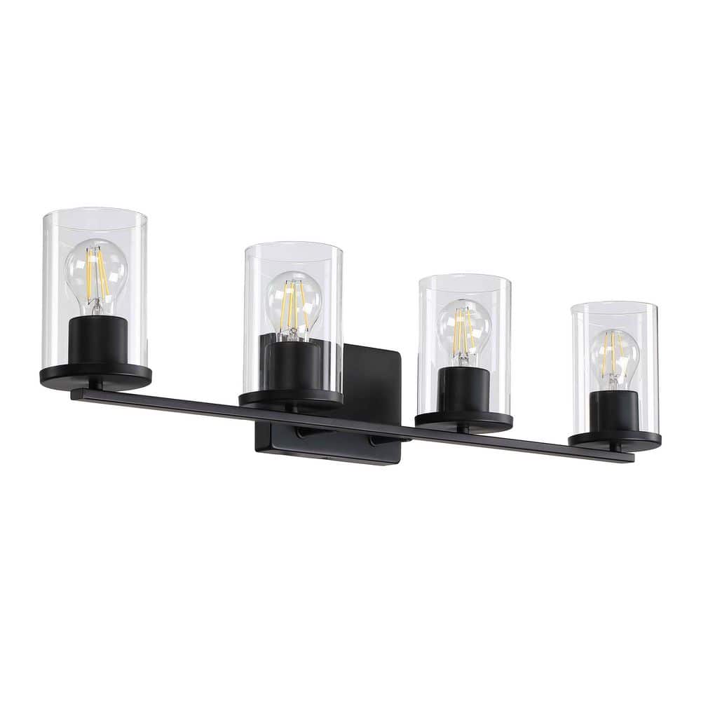 Romi 32 in. 4 Light Matte Black/Clear Vanity Light with Glass Shades price history on PriceWatchPro