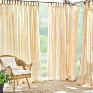 Verena Marigold Floral Polyester Indoor/Outdoor 52(in)X108(in) Adhesive Loop Tab Top Sheer Curtain Panel