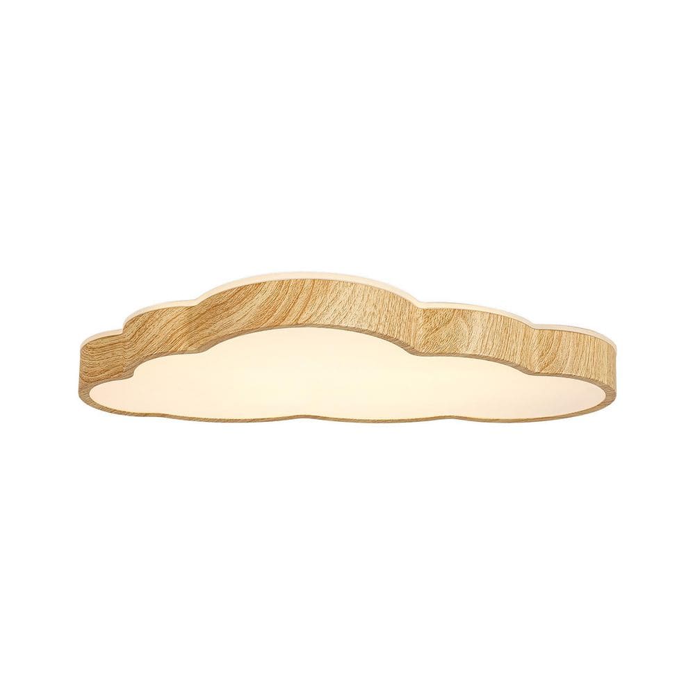 Luxa 19.7 in. Natural Wood Wood Farmhouse Wooden Cloud Kids Dimmable LED Flush Mount Ceiling Light
