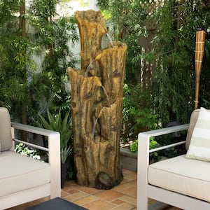 65 in. Tall Outdoor 4-Tier Cascading Tree Bark Water Fountain with LED Lights