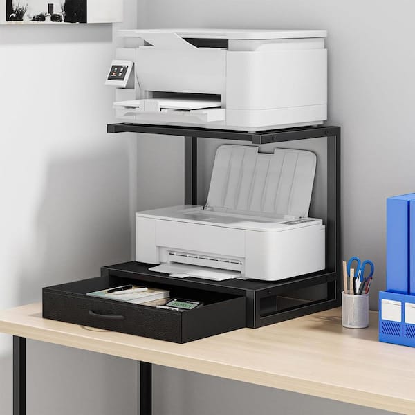 Black 17.3 in. x 15.7 in. Wood Modern Desk Organizer Stand with Metal Frame