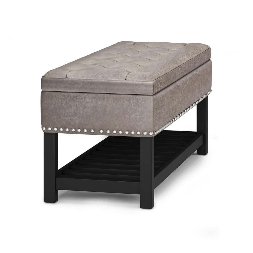 Lomond Distressed Gray Taupe Tufted Storage Ottoman Bench