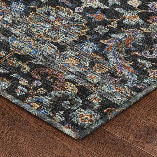 Mayfield Premium Machine Washable Abstract AMF2485 Black 2 ft. x 7 ft. Runner Rug