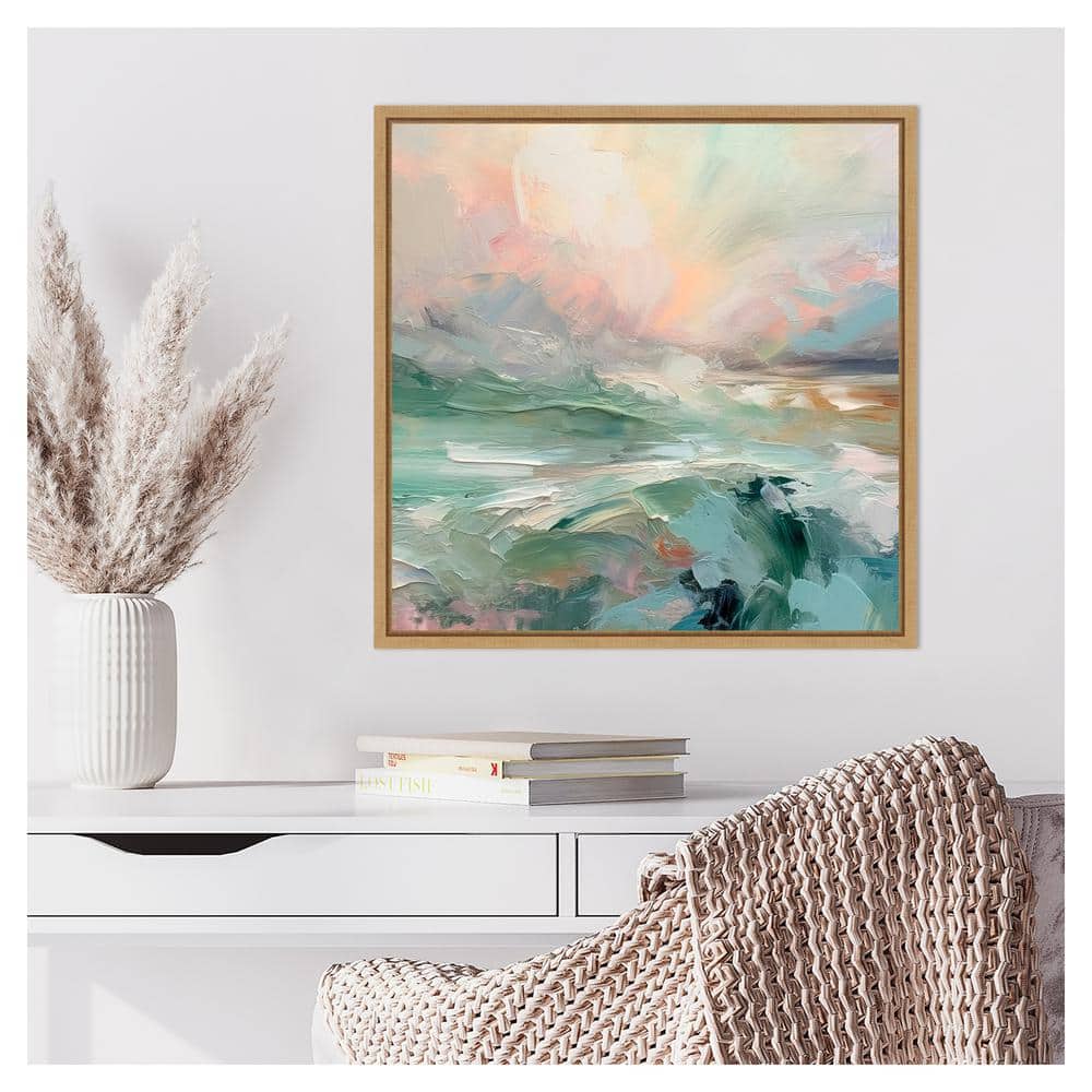 Pink Morning V Abstract Coastal Canvas Art with Maple Frame