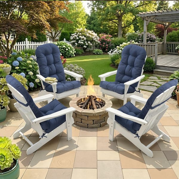 20 in. x 50 in. 4-Piece Outdoor Adirondack Chair Cushion Thickened High Back Patio Seat Cushion with Ties in Navy Blue